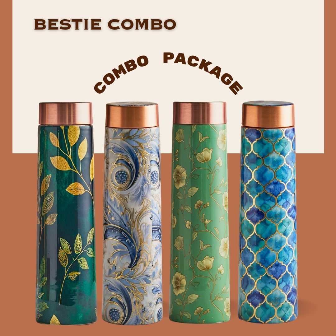 Family Combo 1 - 4 Ayurvedic Pure Copper Bottles 800 ml each