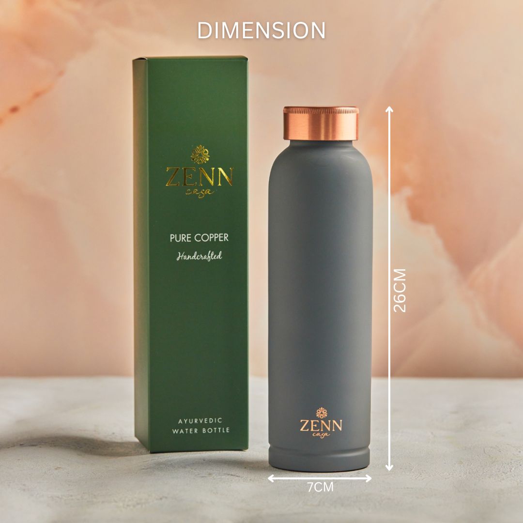 Ayurvedic Satin-Finish Grey Pure Copper Bottle – 900 ML