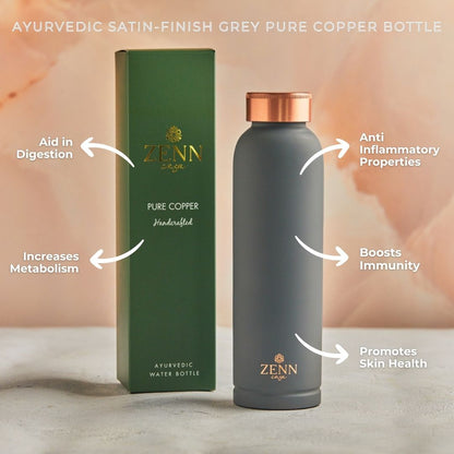Ayurvedic Satin-Finish Grey Pure Copper Bottle – 900 ML